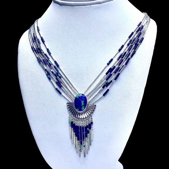 🌺Vintage Navajo Azurite Malachite Necklace - Picture 8 of 16